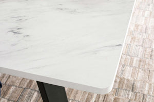 Mayer Dining Table in Faux White Marble and Gunmetal