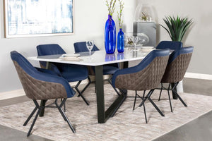 Mayer Dining Table in Faux White Marble and Gunmetal