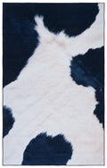 Faux Cow Hide Rug I Ivory Dark Blue Polyester Power Loomed