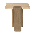 Piper Natural Genuine Travertine and Oak Wood End / Side Table