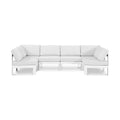 Montreux 120" White Water Resistant Fabric Upholstered 6pc. Outdoor Patio Modular Sectional - Sec6B