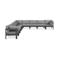 Montreux 150" Grey Water Resistant Fabric Upholstered 9pc. Outdoor Patio Modular Sectional - Sec9B
