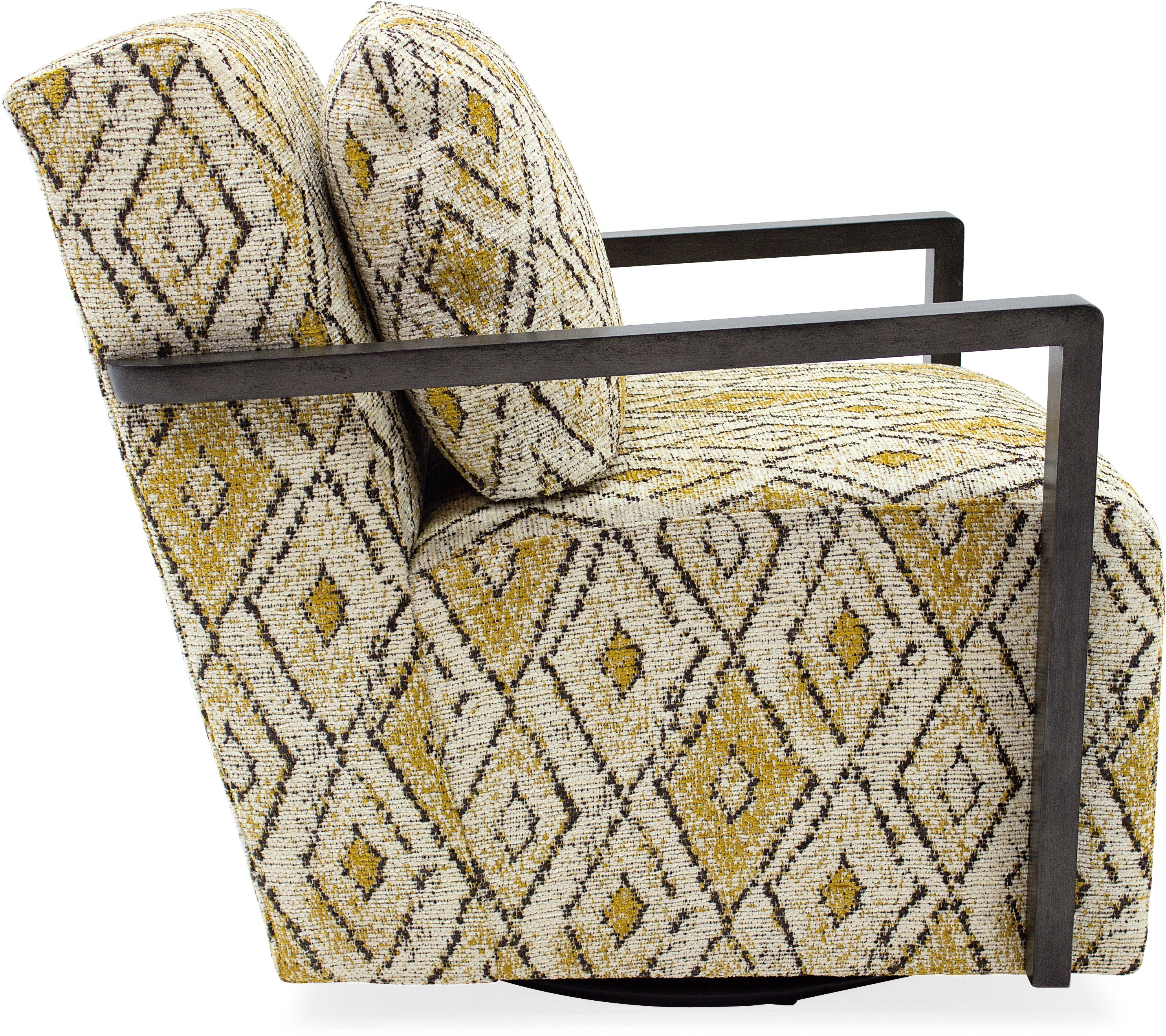 Creighton Exposed Wood Swivel Chair with Bold Diamond Print