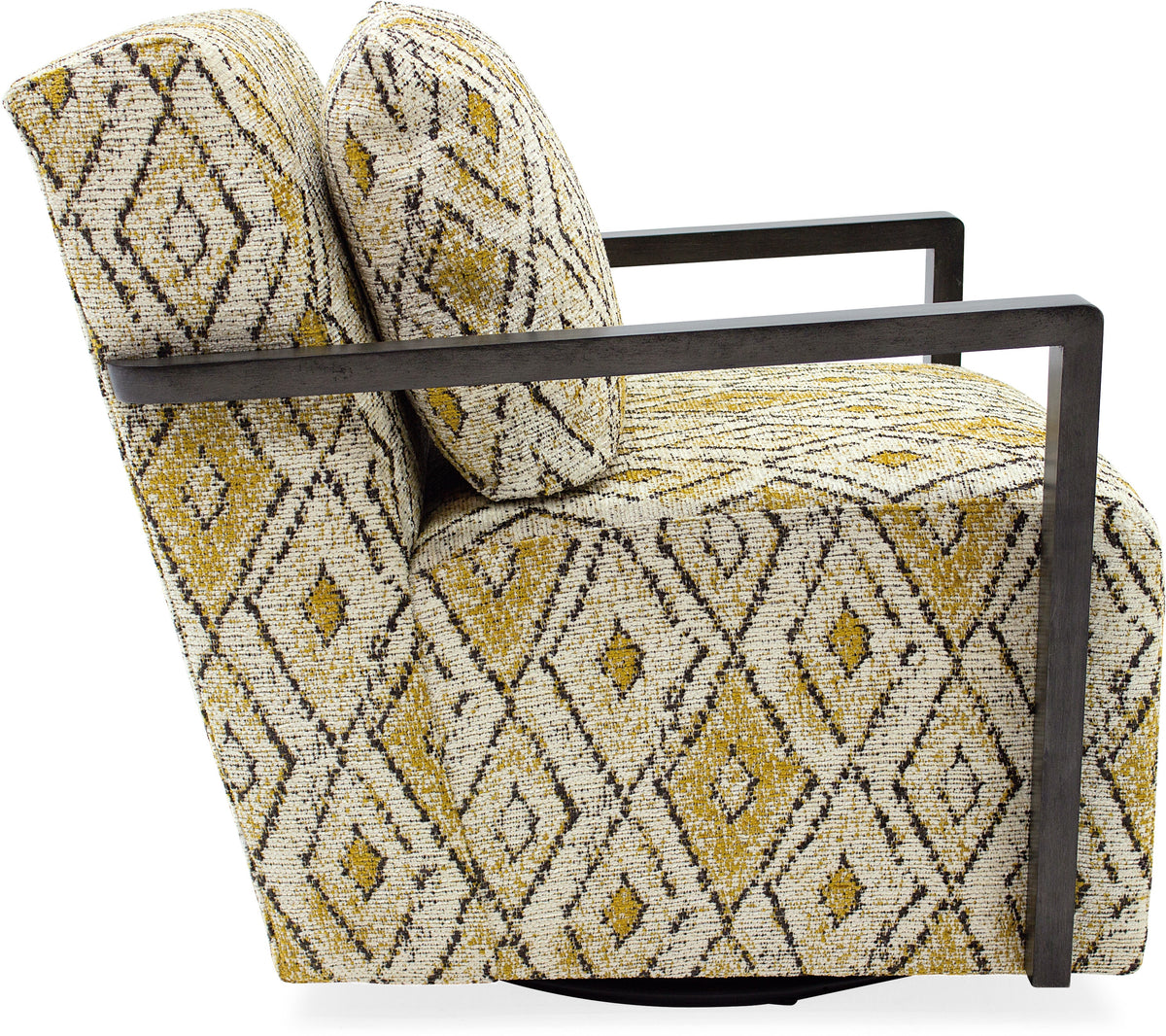 Creighton Exposed Wood Swivel Chair with Bold Diamond Print