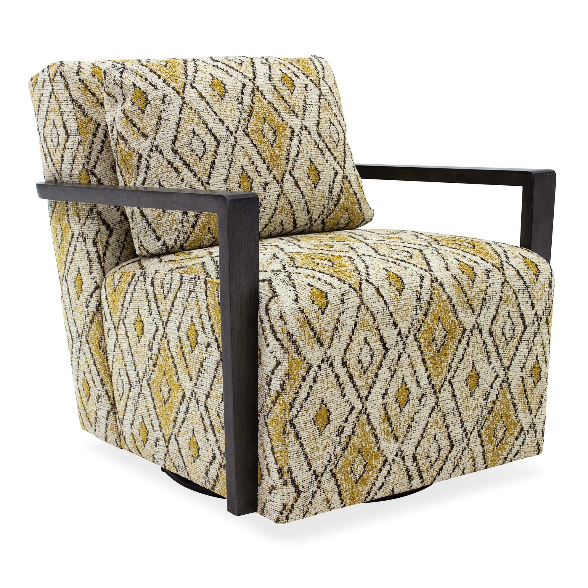 Creighton Exposed Wood Swivel Chair with Bold Diamond Print