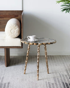 Black Agate Side Table With Brass Inlay