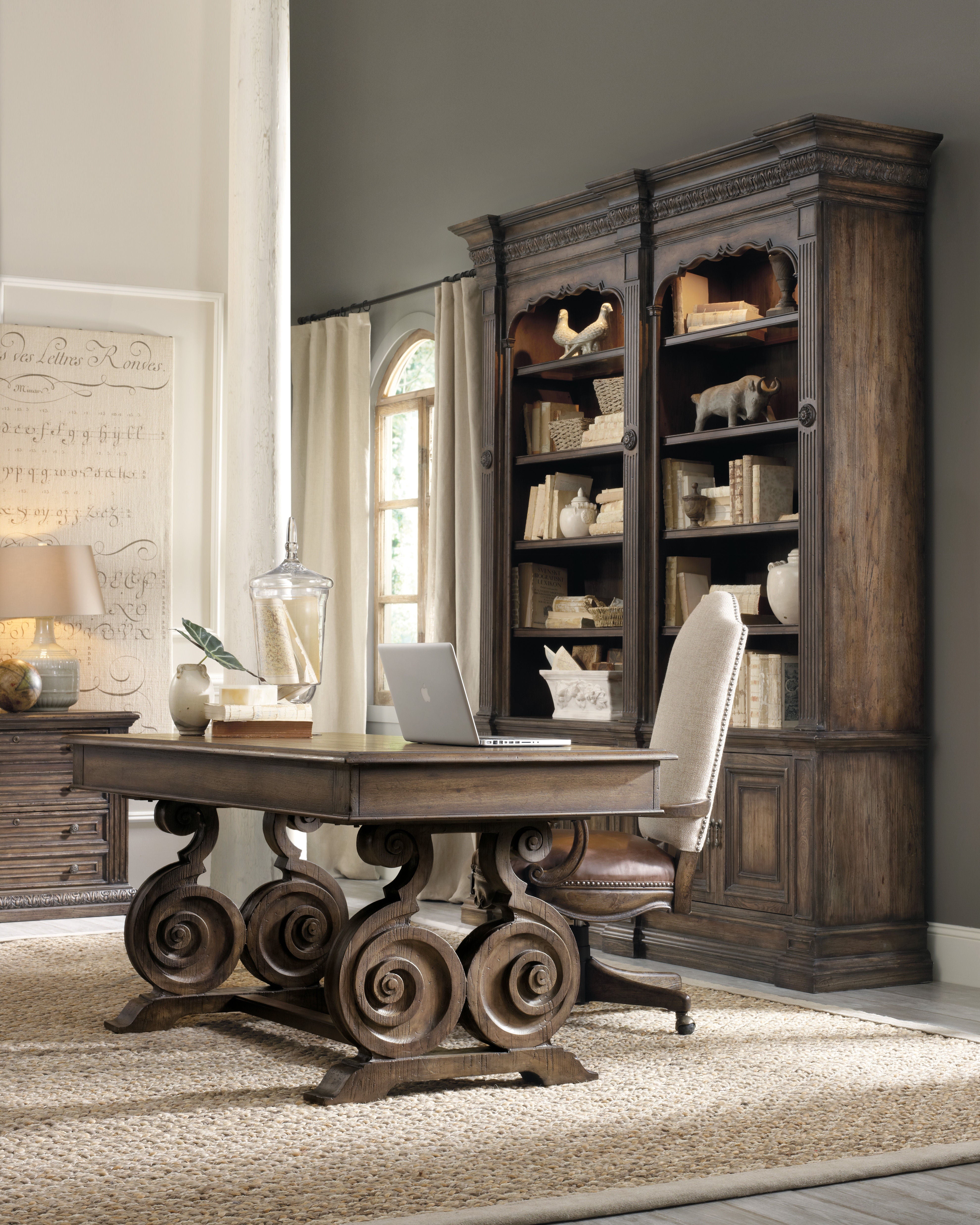 Rhapsody Writing Desk – Walnut Rustic Finish, Lyre Base