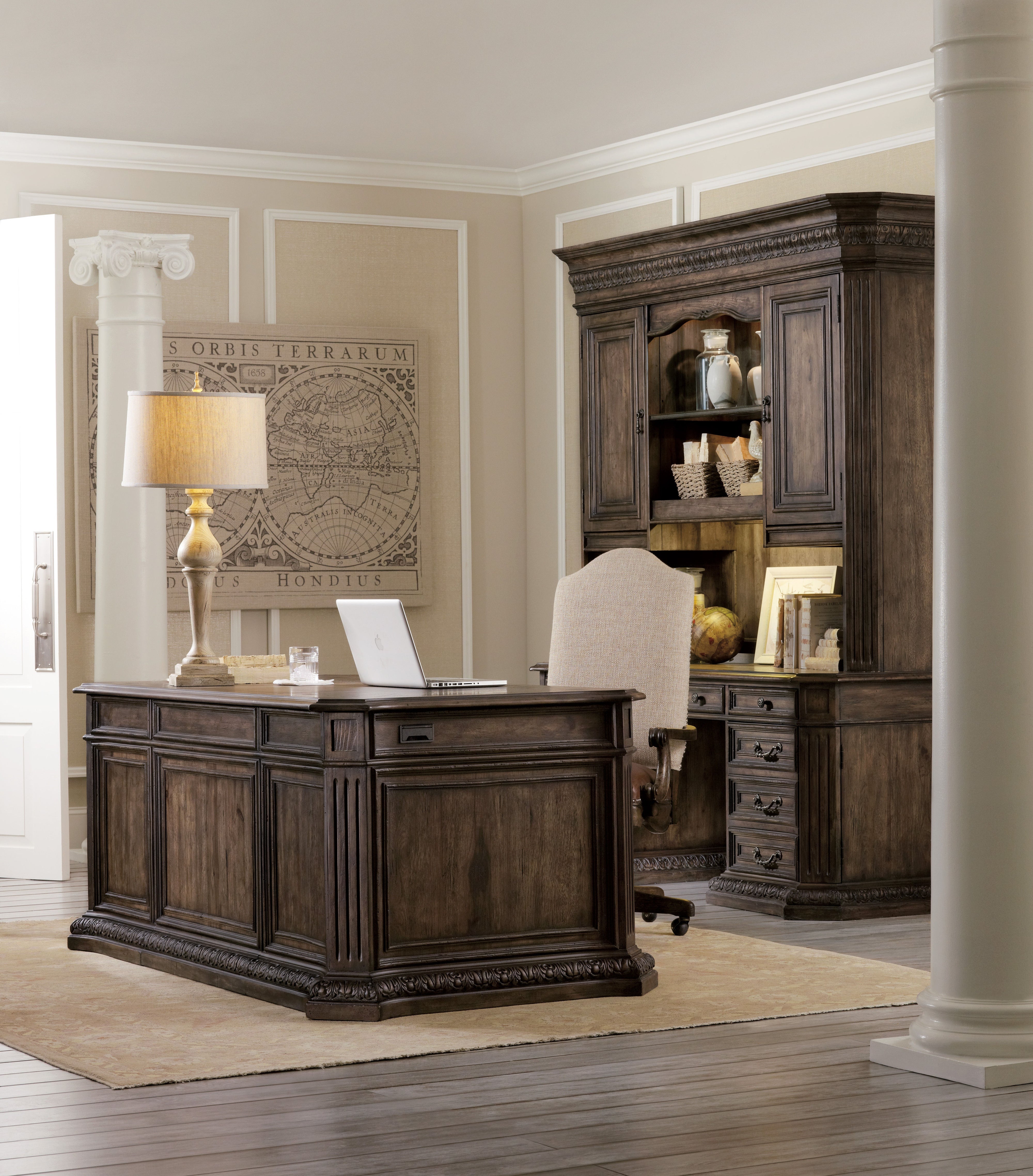 Rhapsody Executive Desk with Chevron Veneer & Leather Top