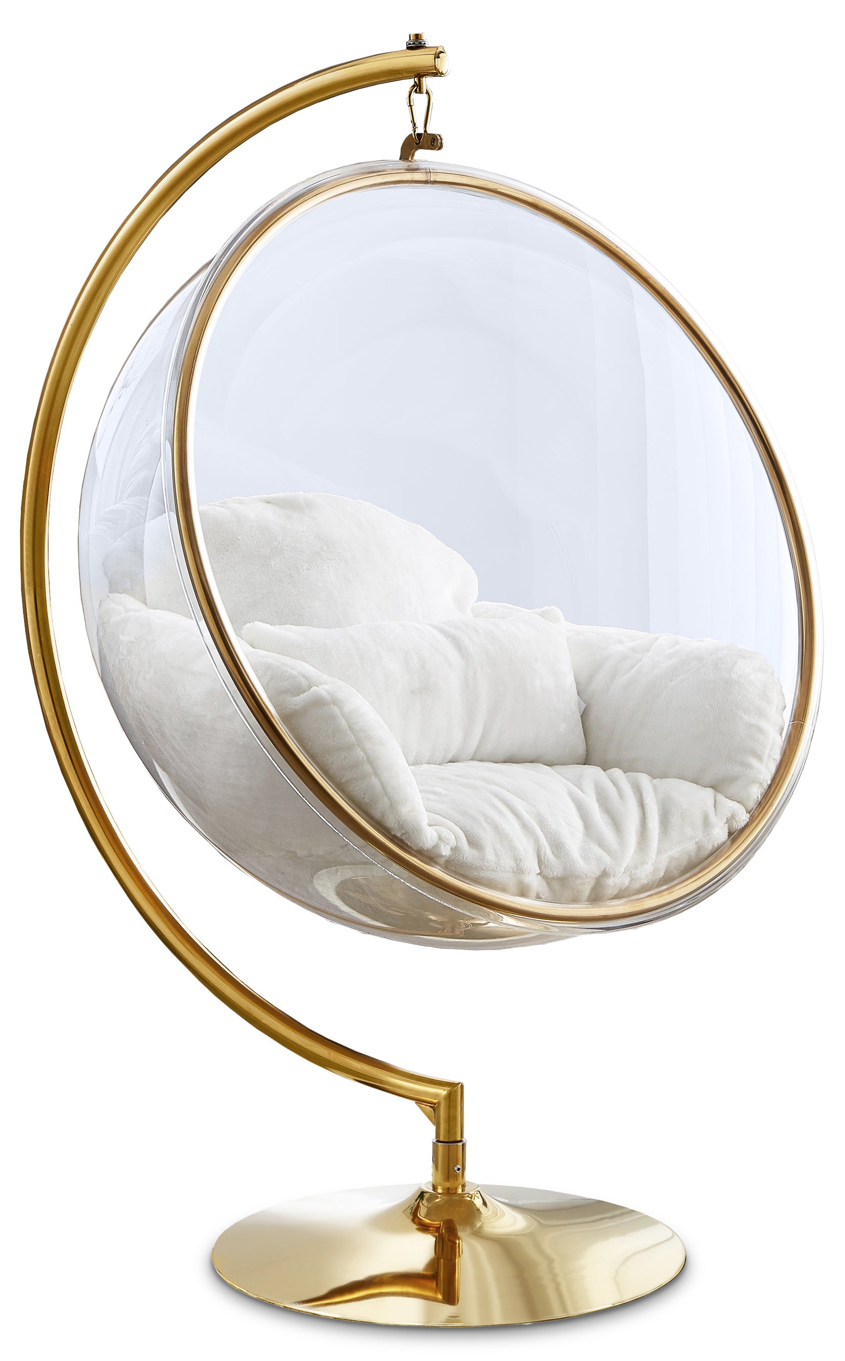 Lenora White Acrylic And Fabric Upholstered Swing Bubble Accent Chair