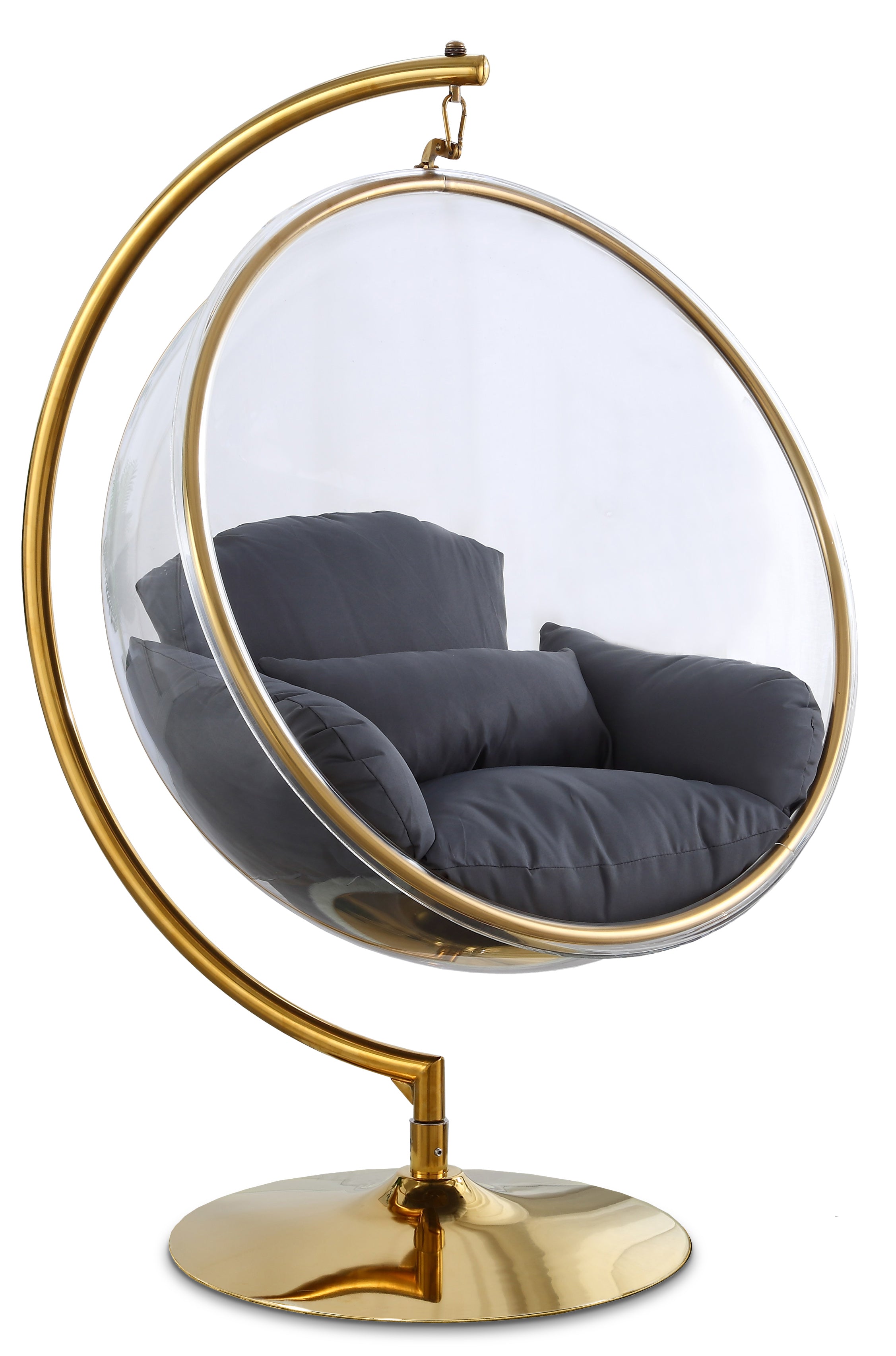 Lenora Grey Acrylic And Fabric Upholstered Swing Bubble Accent Chair