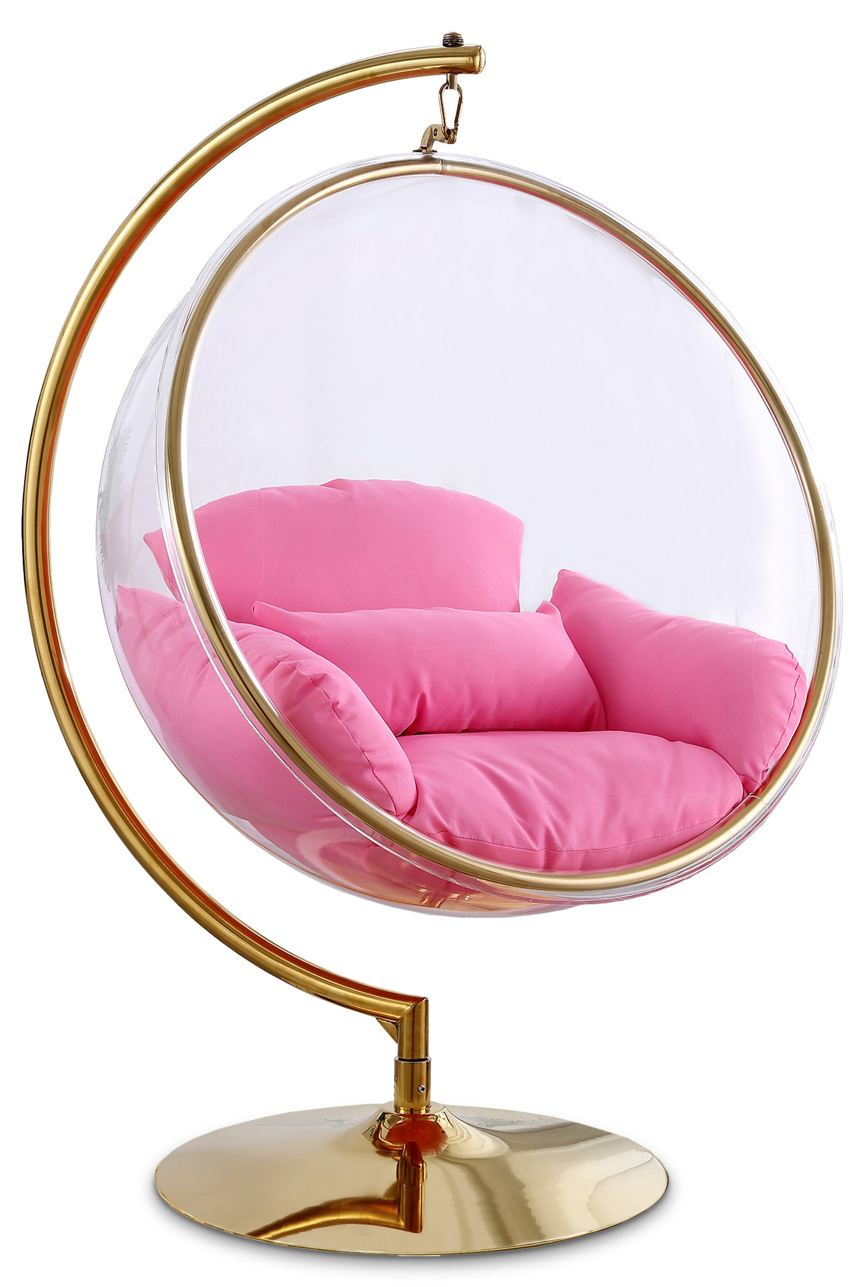 Lenora Pink Acrylic And Fabric Upholstered Swing Bubble Accent Chair