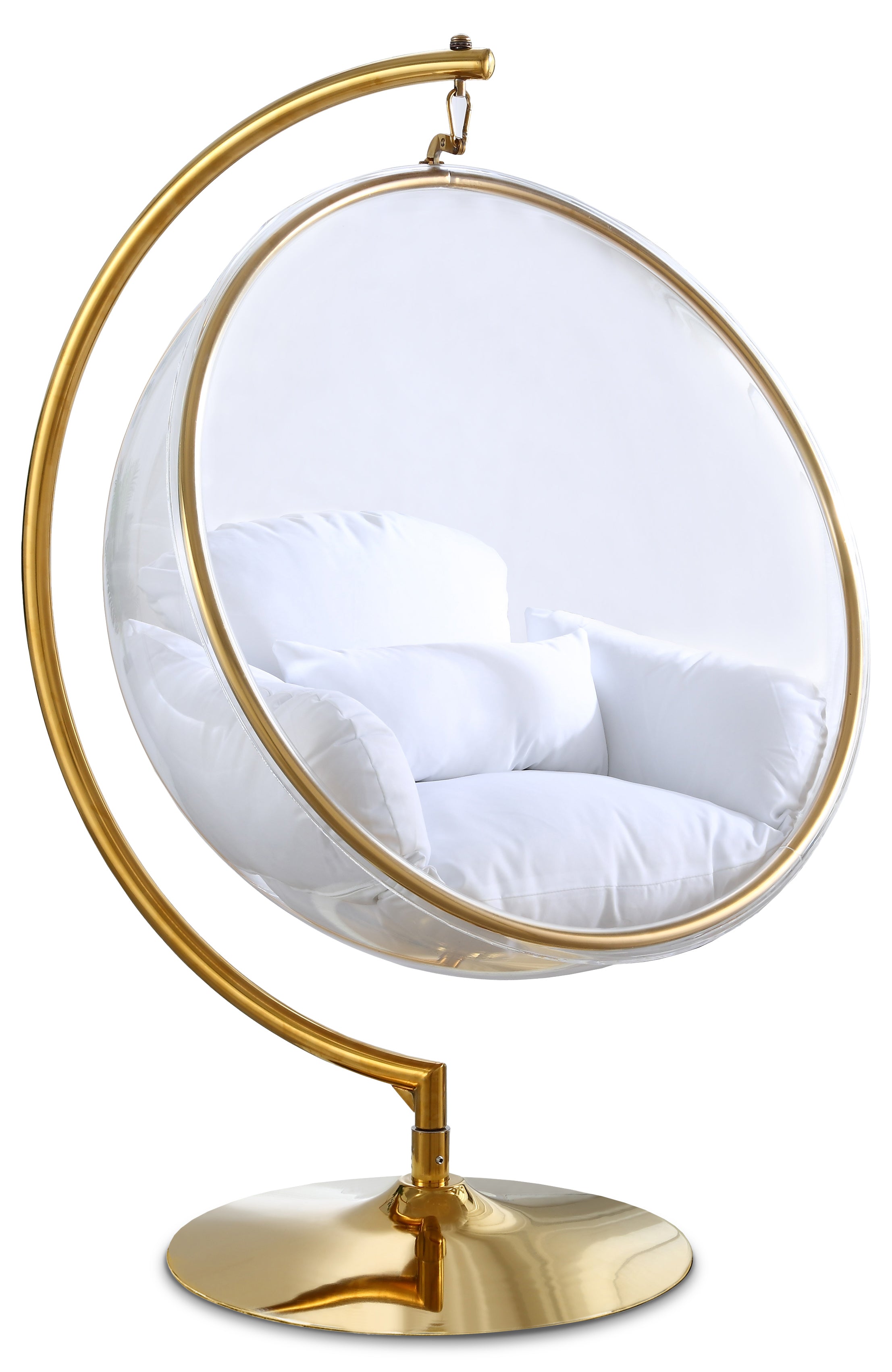 Lenora White Acrylic And Fabric Upholstered Swing Bubble Accent Chair