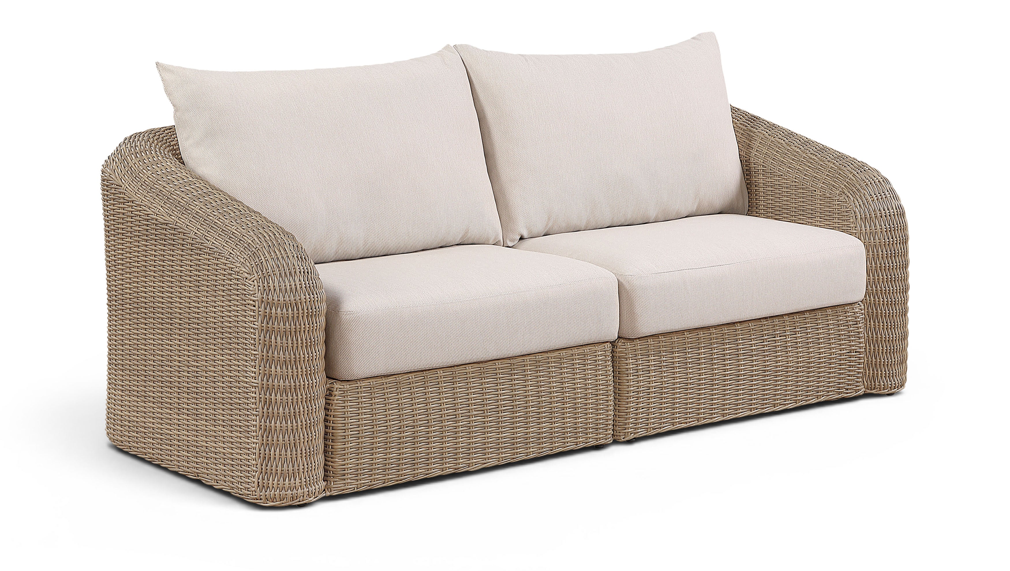 Roseline 85.25" Beige Olefin Water Resistant Fabric And Wicker 2pc. Outdoor Patio Modular Loveseat