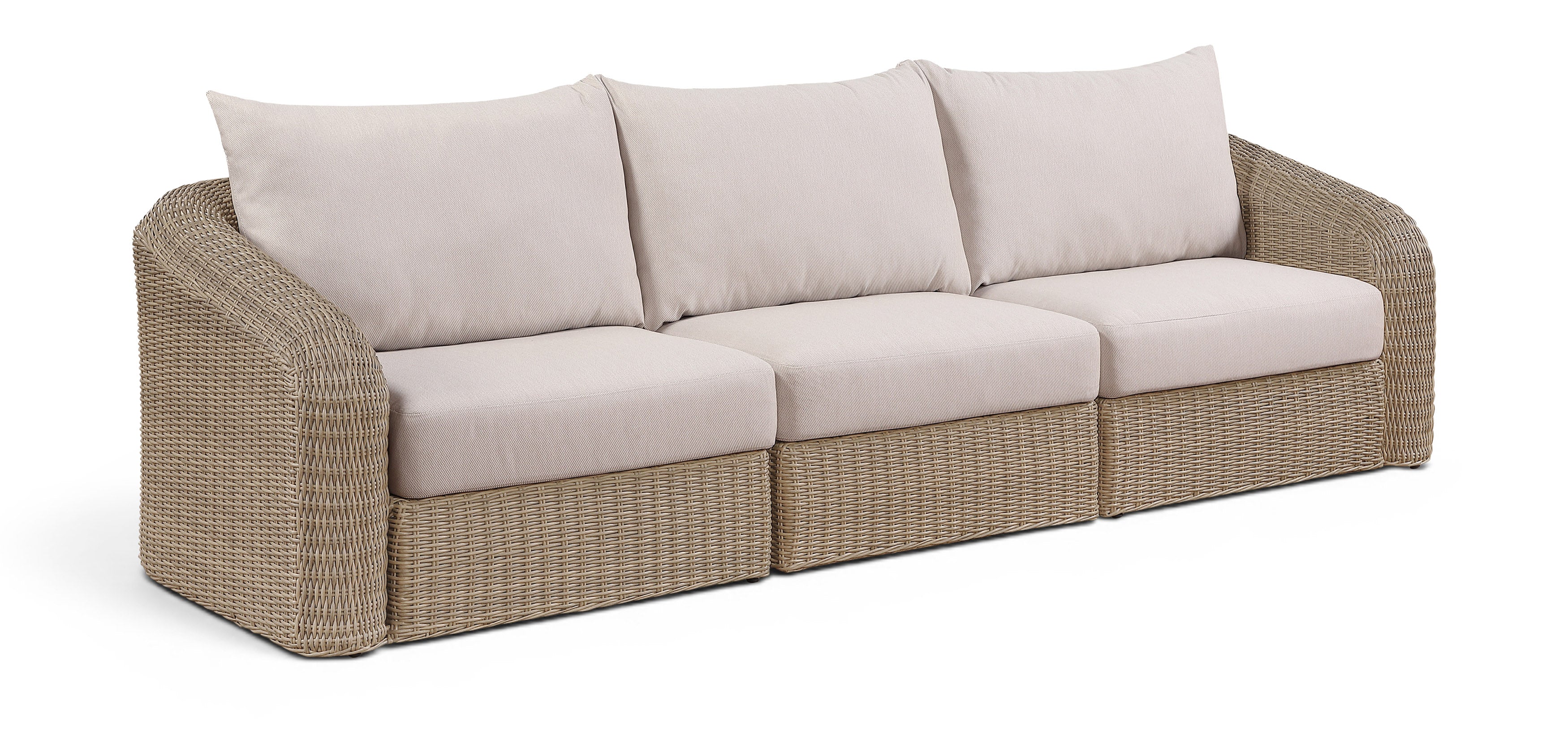 Roseline 120.25" Beige Olefin Water Resistant Fabric And Wicker 3pc. Outdoor Patio Modular Sofa