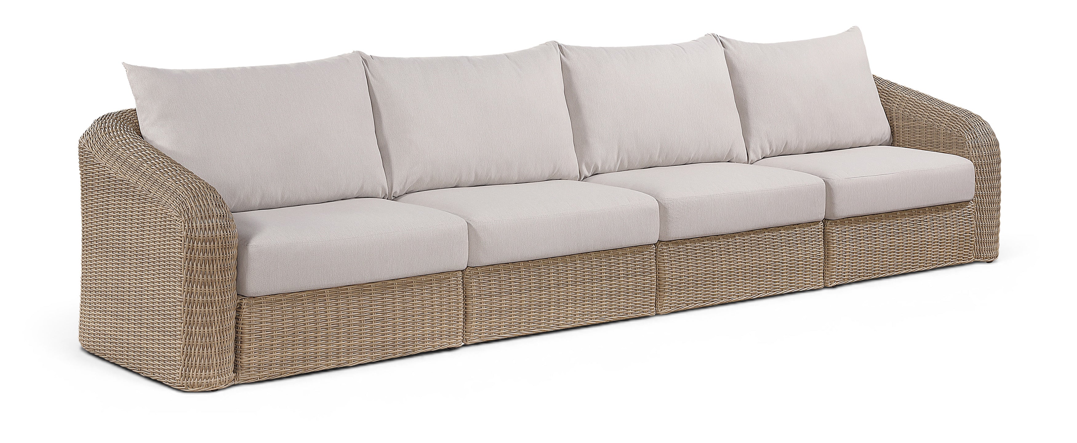 Roseline 155.25" Beige Olefin Water Resistant Fabric And Wicker 4pc. Outdoor Patio Modular Sofa