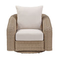 Roseline Beige Olefin Water Resistant Fabric And Wicker Outdoor Patio Swivel Chair
