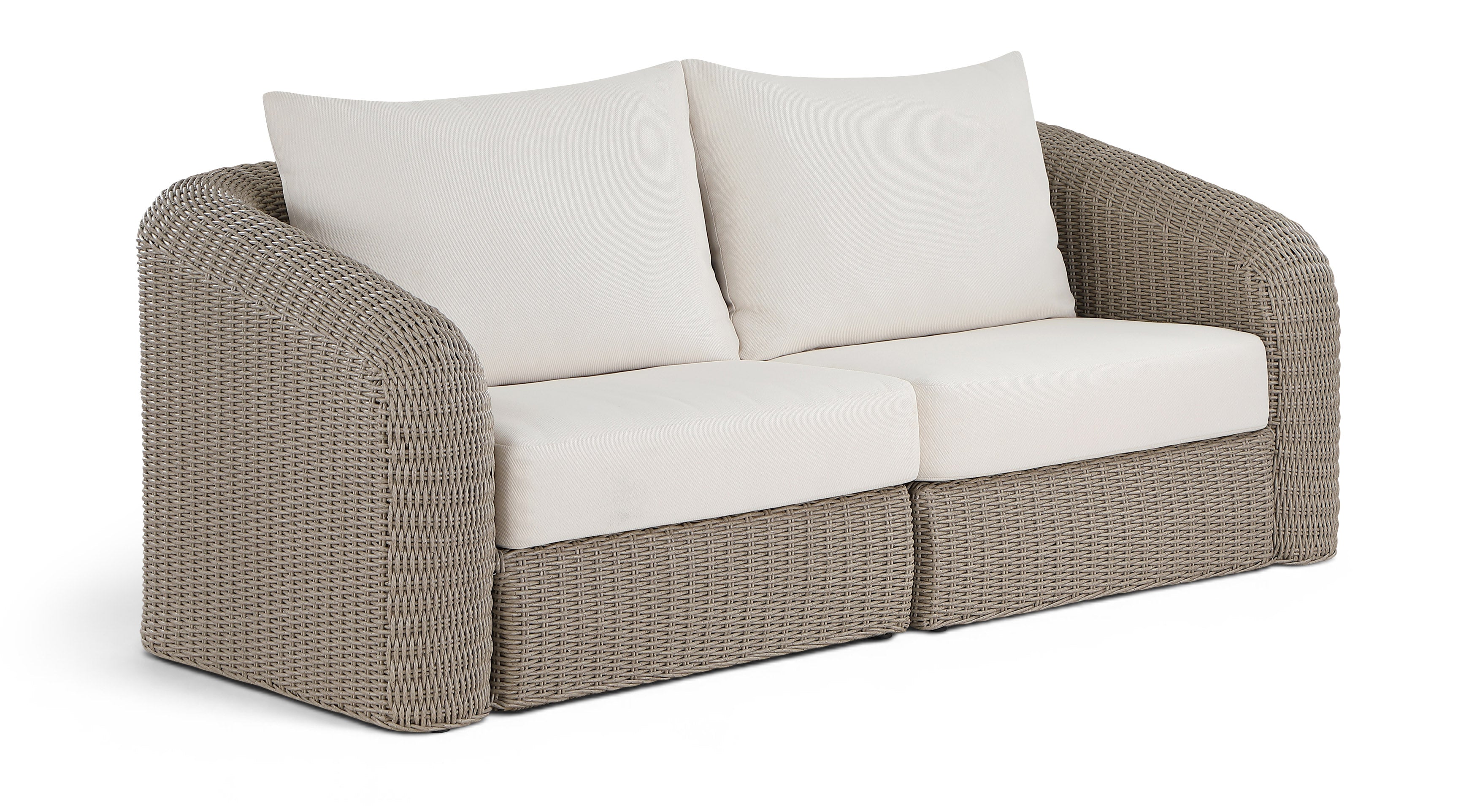 Roseline 85.25" Cream Olefin Water Resistant Fabric And Wicker 2pc. Outdoor Patio Modular Loveseat