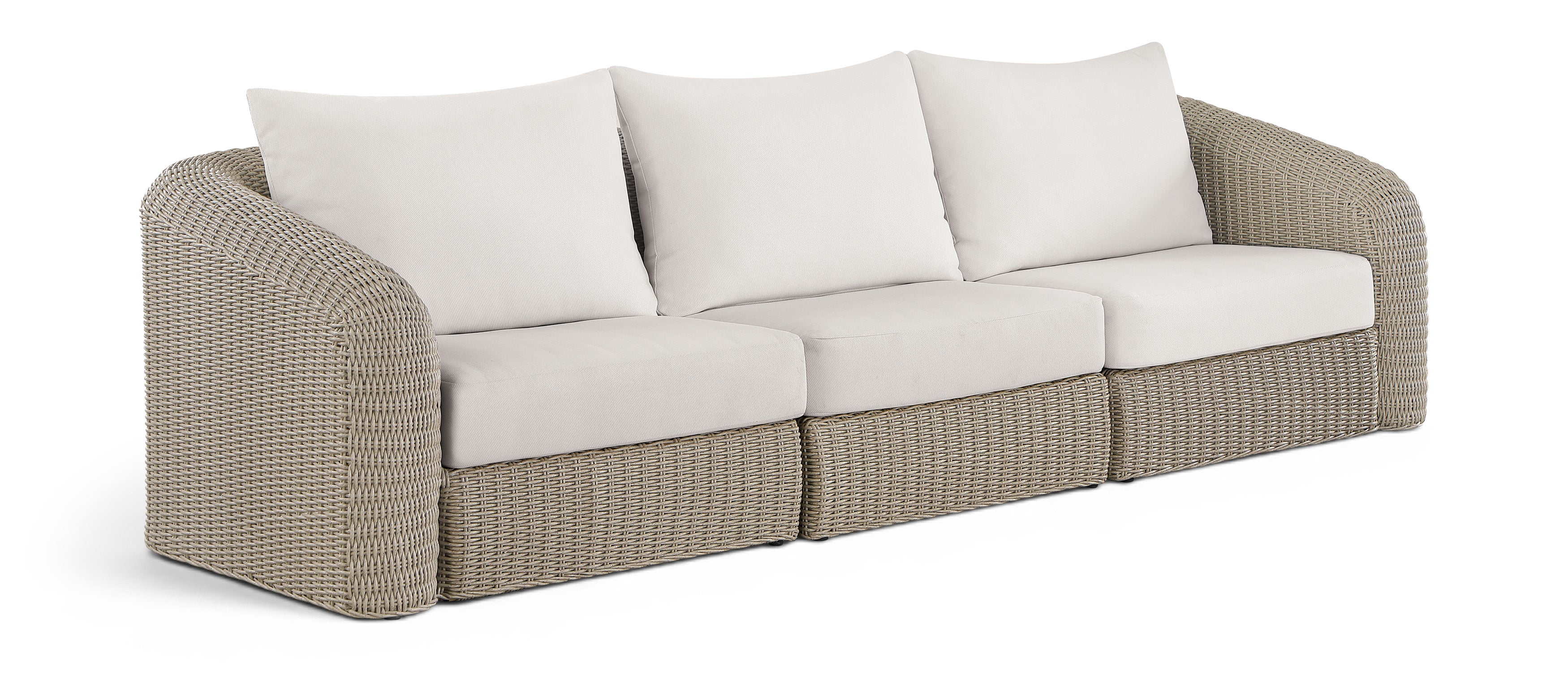 Roseline 120.25" Cream Olefin Water Resistant Fabric And Wicker 3pc. Outdoor Patio Modular Sofa