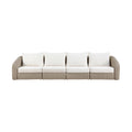 Roseline 155.25" Cream Olefin Water Resistant Fabric And Wicker 4pc. Outdoor Patio Modular Sofa