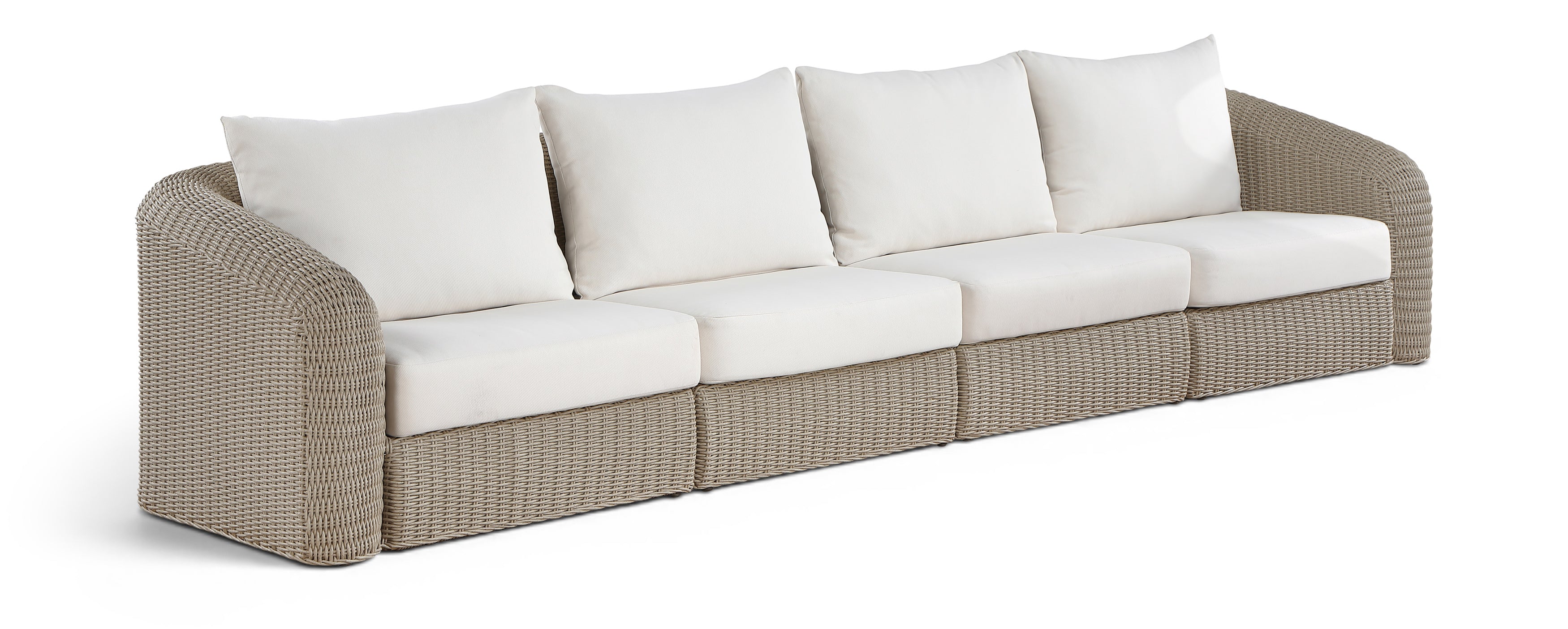 Roseline 155.25" Cream Olefin Water Resistant Fabric And Wicker 4pc. Outdoor Patio Modular Sofa