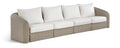 Roseline 155.25" Cream Olefin Water Resistant Fabric And Wicker 4pc. Outdoor Patio Modular Sofa