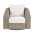 Roseline Cream Olefin Water Resistant Fabric And Wicker Outdoor Patio Swivel Chair