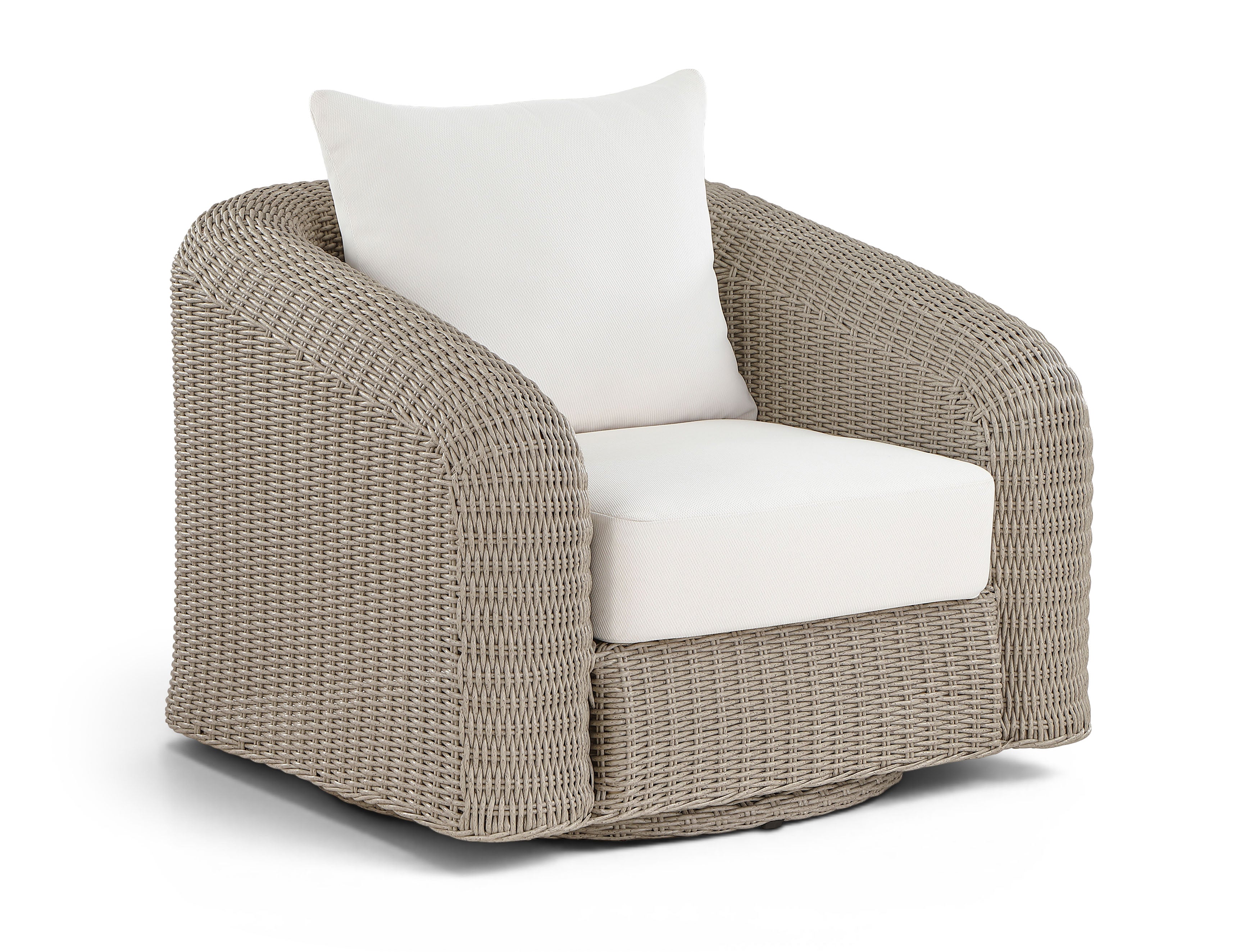Roseline Cream Olefin Water Resistant Fabric And Wicker Outdoor Patio Swivel Chair