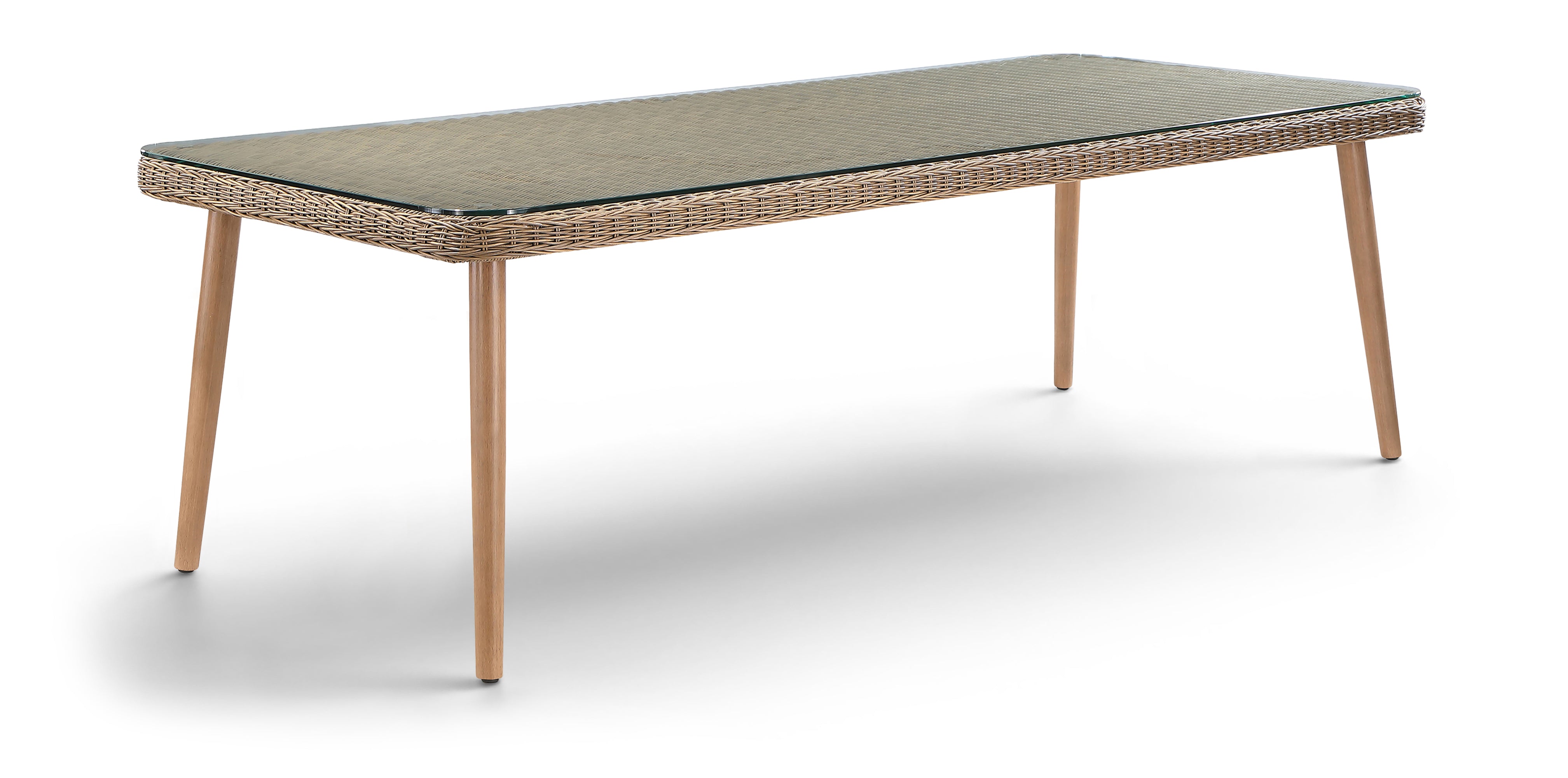 Roseline 96" Natural Tempered Glass Top And Wicker Outdoor Patio Dining Table