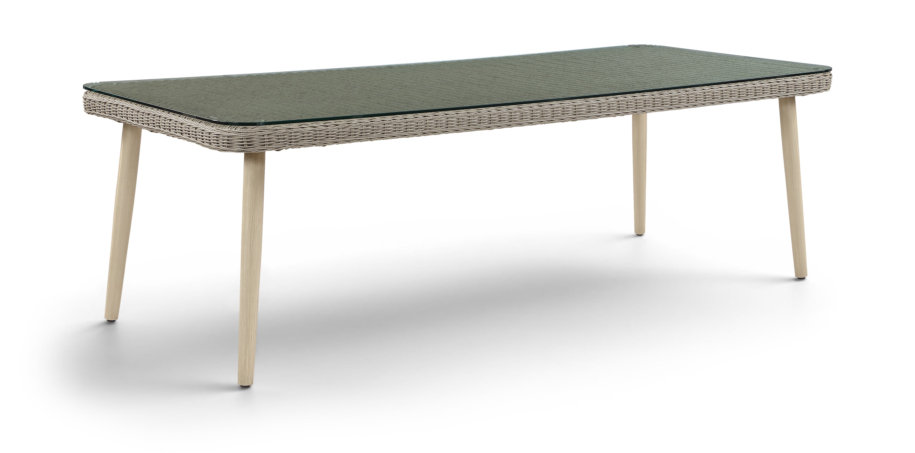Roseline 96" Taupe Tempered Glass Top And Wicker Outdoor Patio Dining Table