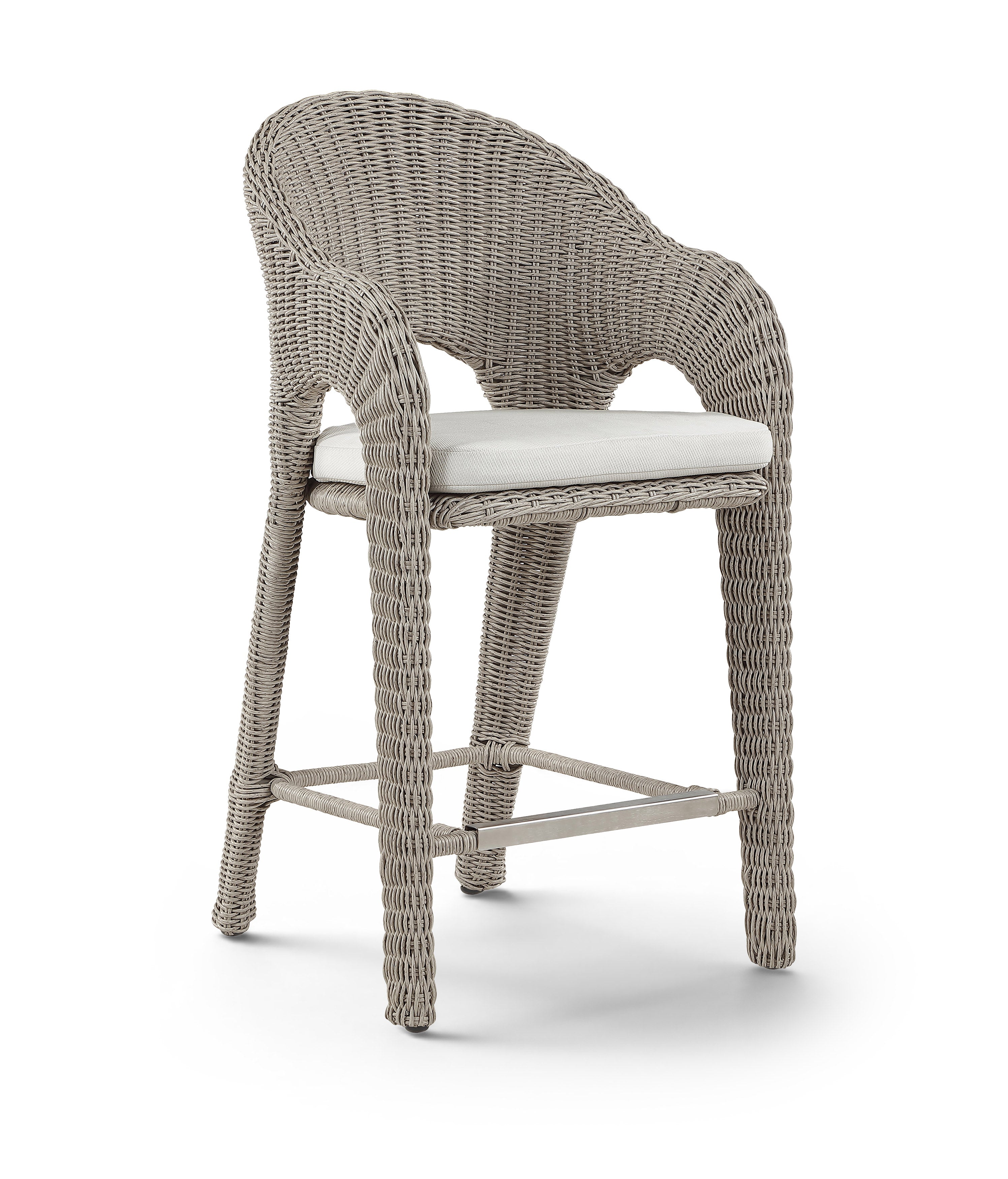 Roseline Taupe Olefin Water Resistant Fabric And Wicker Outdoor Patio Bar Stool