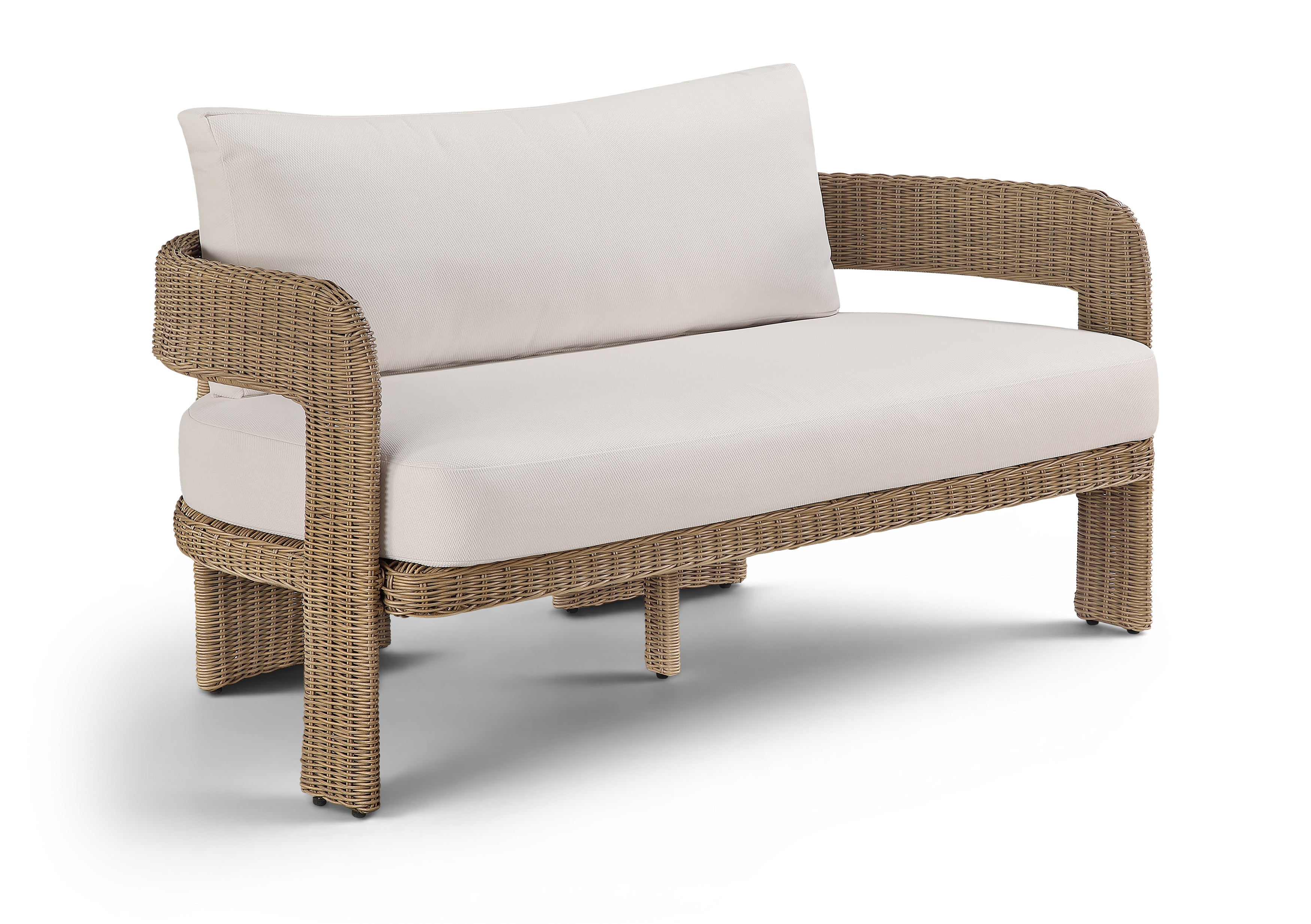 Romulus 61.5" Beige Olefin Water Resistant Fabric And Wicker Outdoor Patio Loveseat