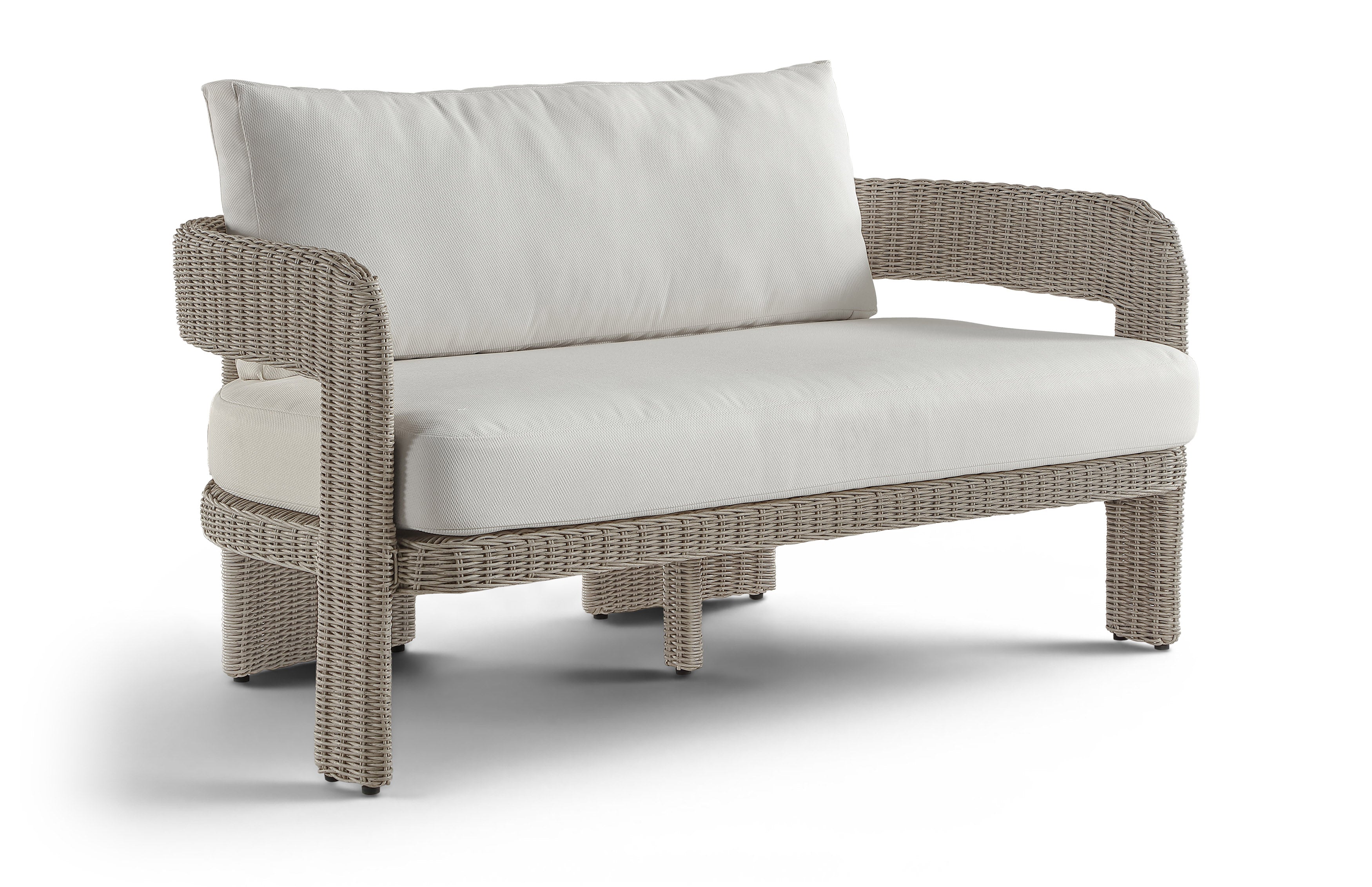 Romulus 61.5" Cream Olefin Water Resistant Fabric And Wicker Outdoor Patio Loveseat