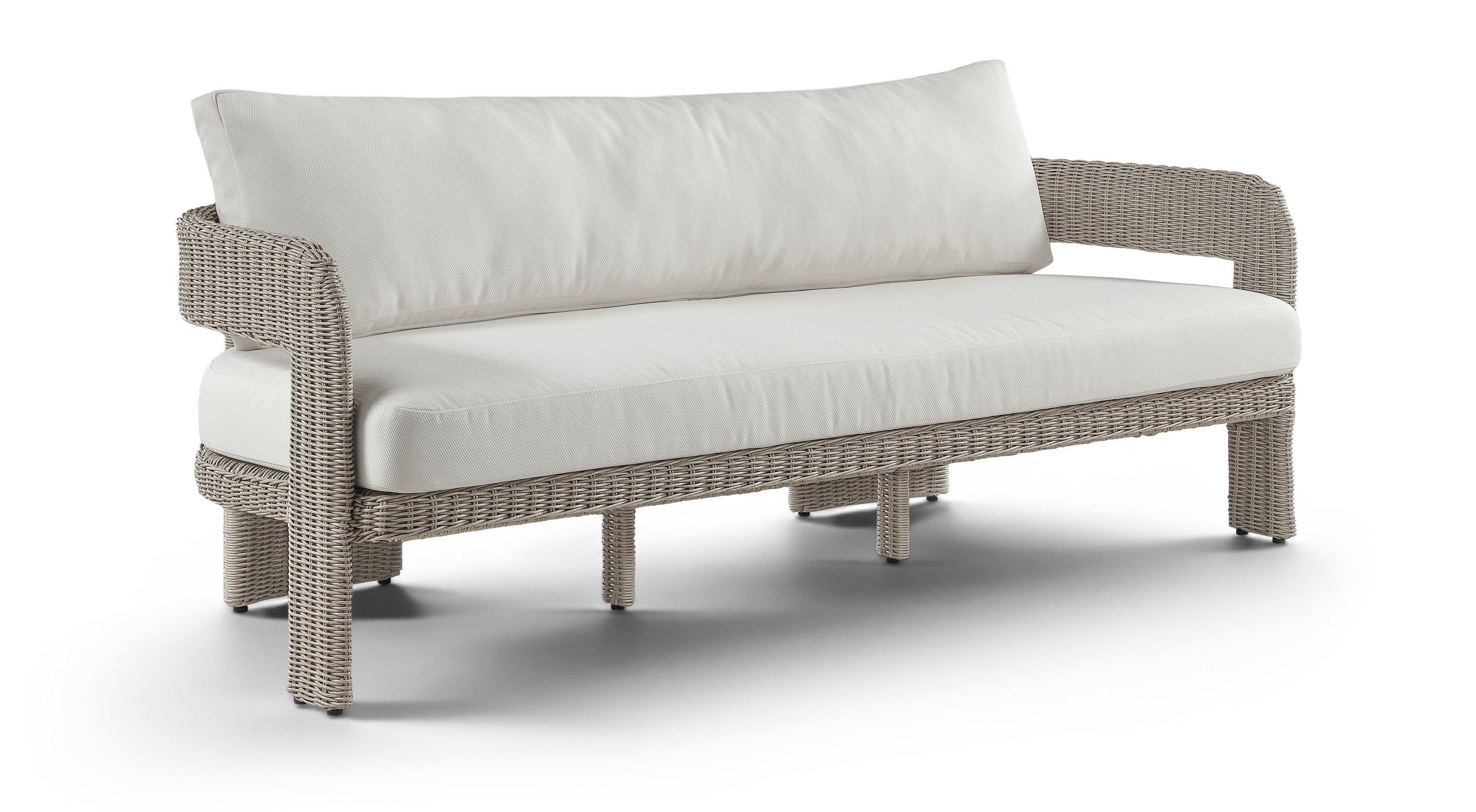 Romulus 83.5" Cream Olefin Water Resistant Fabric And Wicker Outdoor Patio Sofa