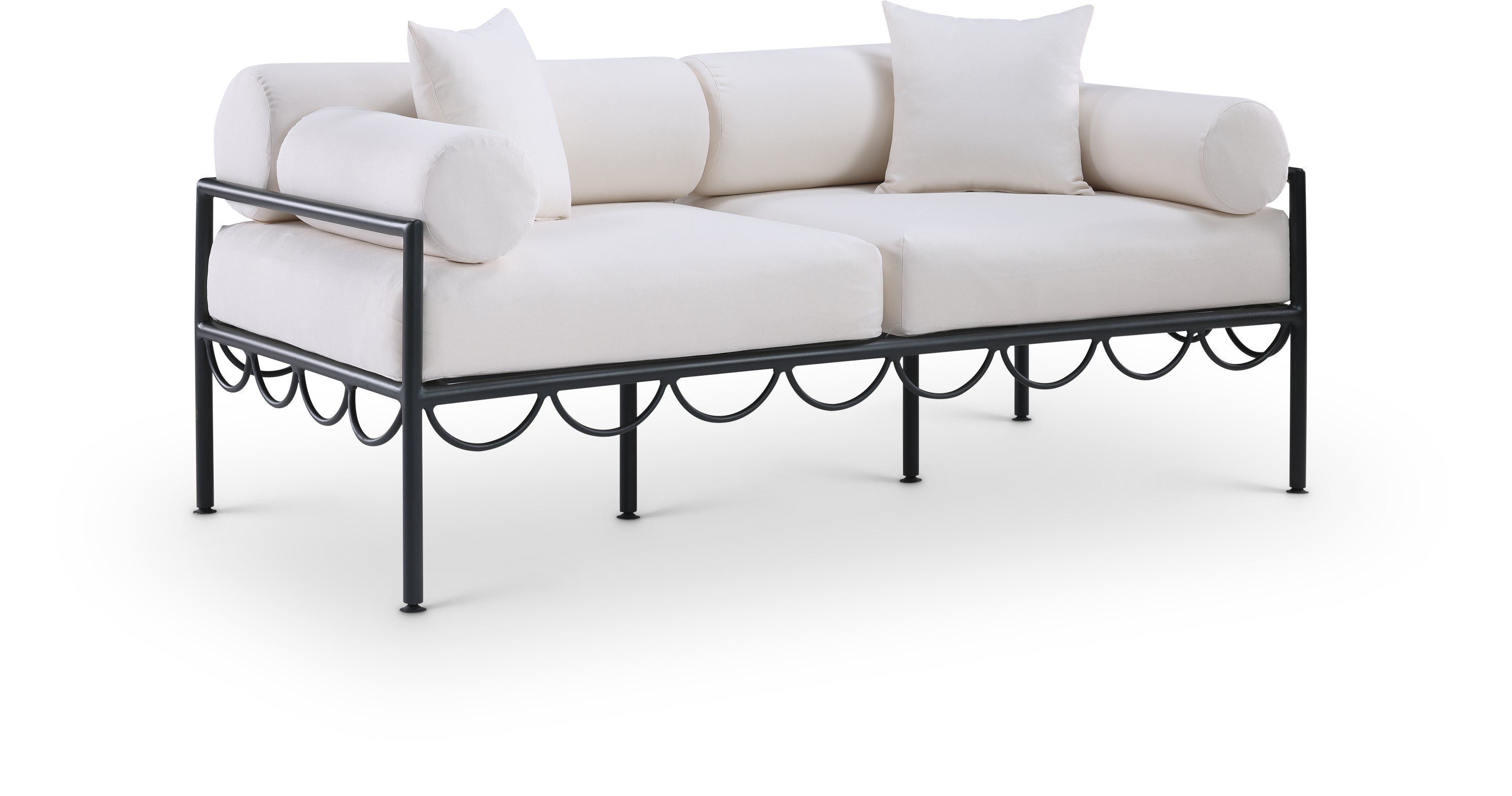 Pascaline 69.75" Cream Resilient Water Repellent Fabric Upholstered Outdoor Patio Loveseat