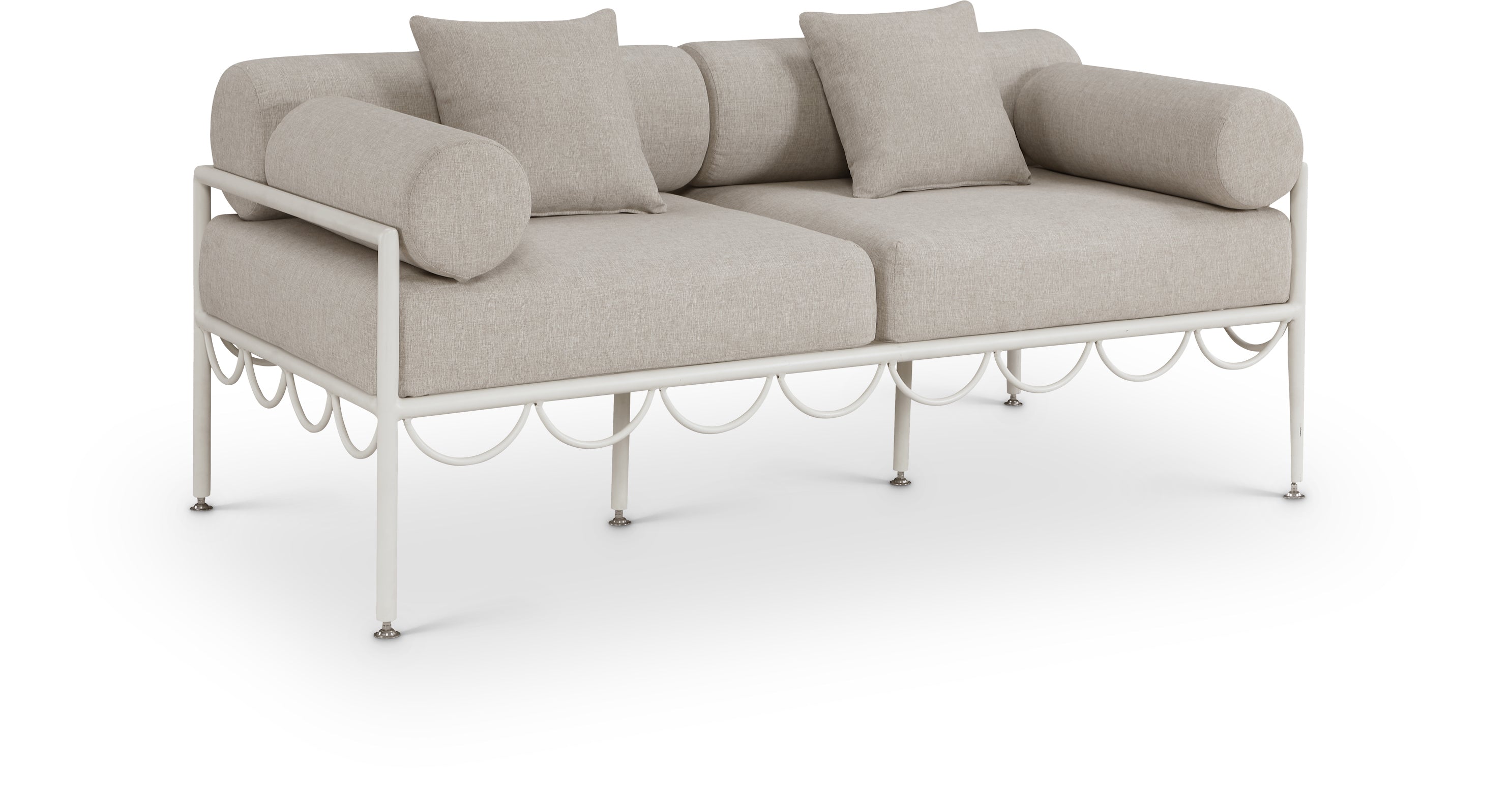 Pascaline 69.75" Beige Resilient Water Repellent Fabric Upholstered Outdoor Patio Loveseat