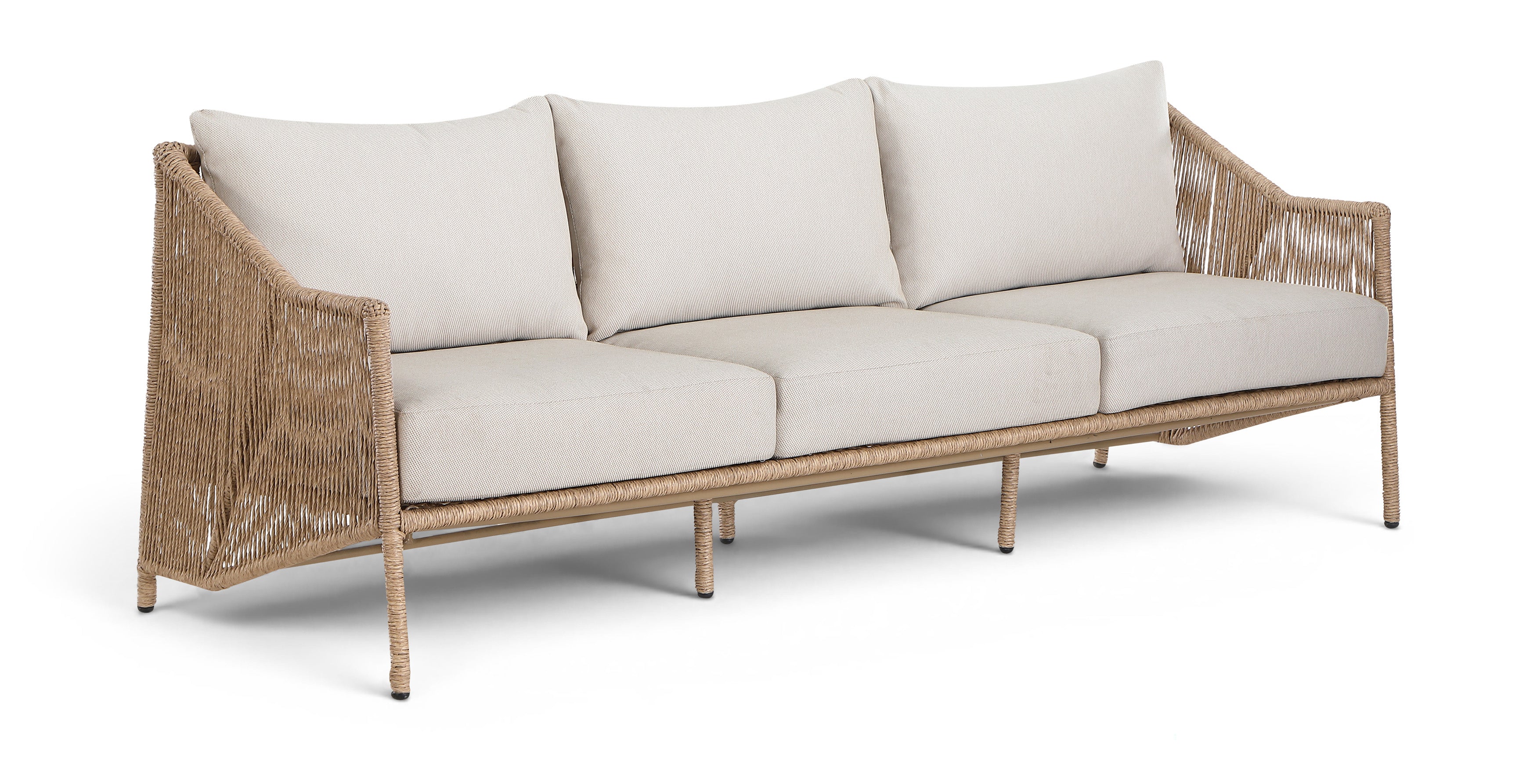 Corsica 89" Beige Olefin Water Resistant Fabric And Wicker Outdoor Patio Sofa
