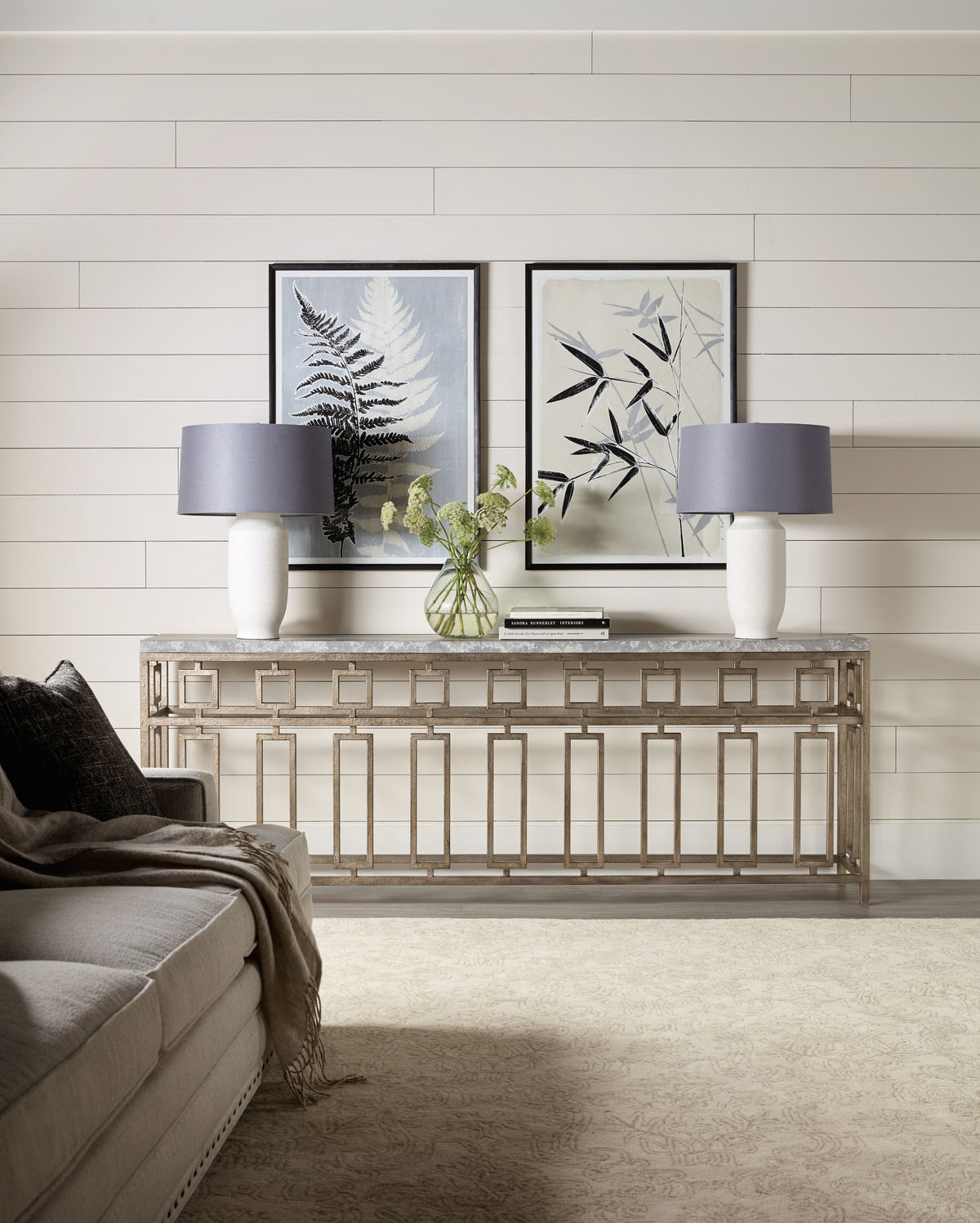 Alfresco Lapilli Console Table – Gold Metal & Stone Top