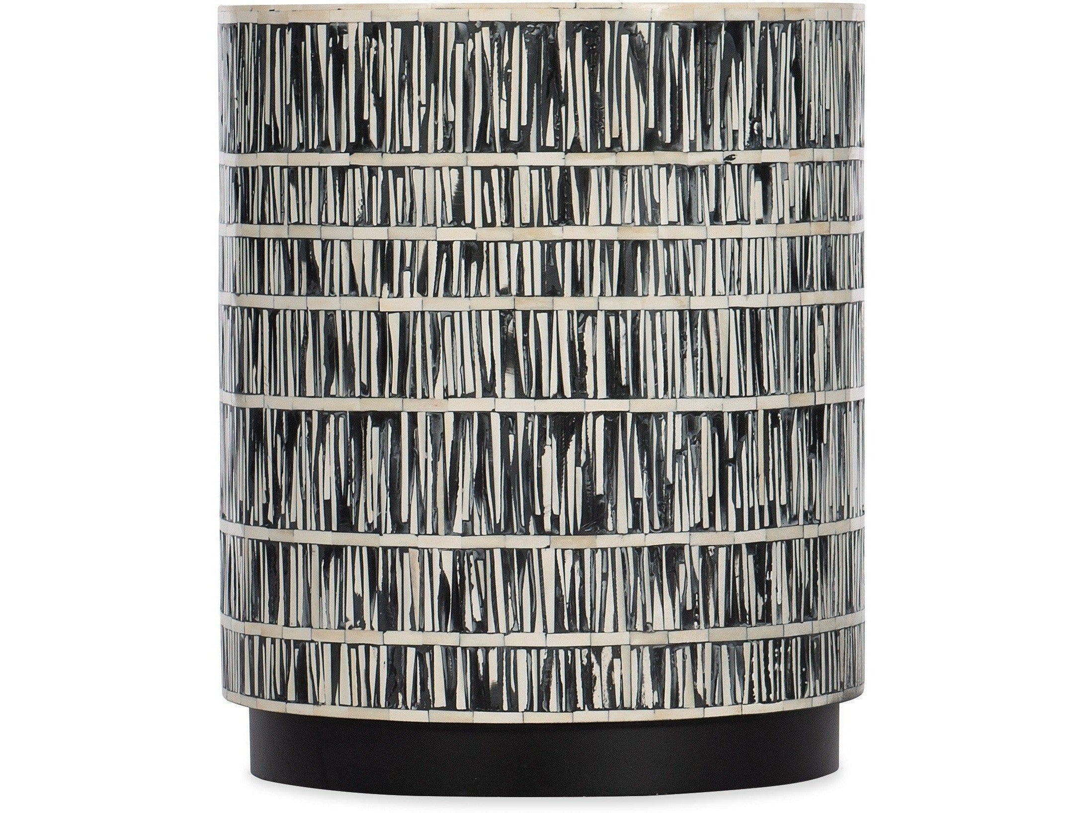 Callum Round Accent Table – Bone Inlay, Black Metal Base