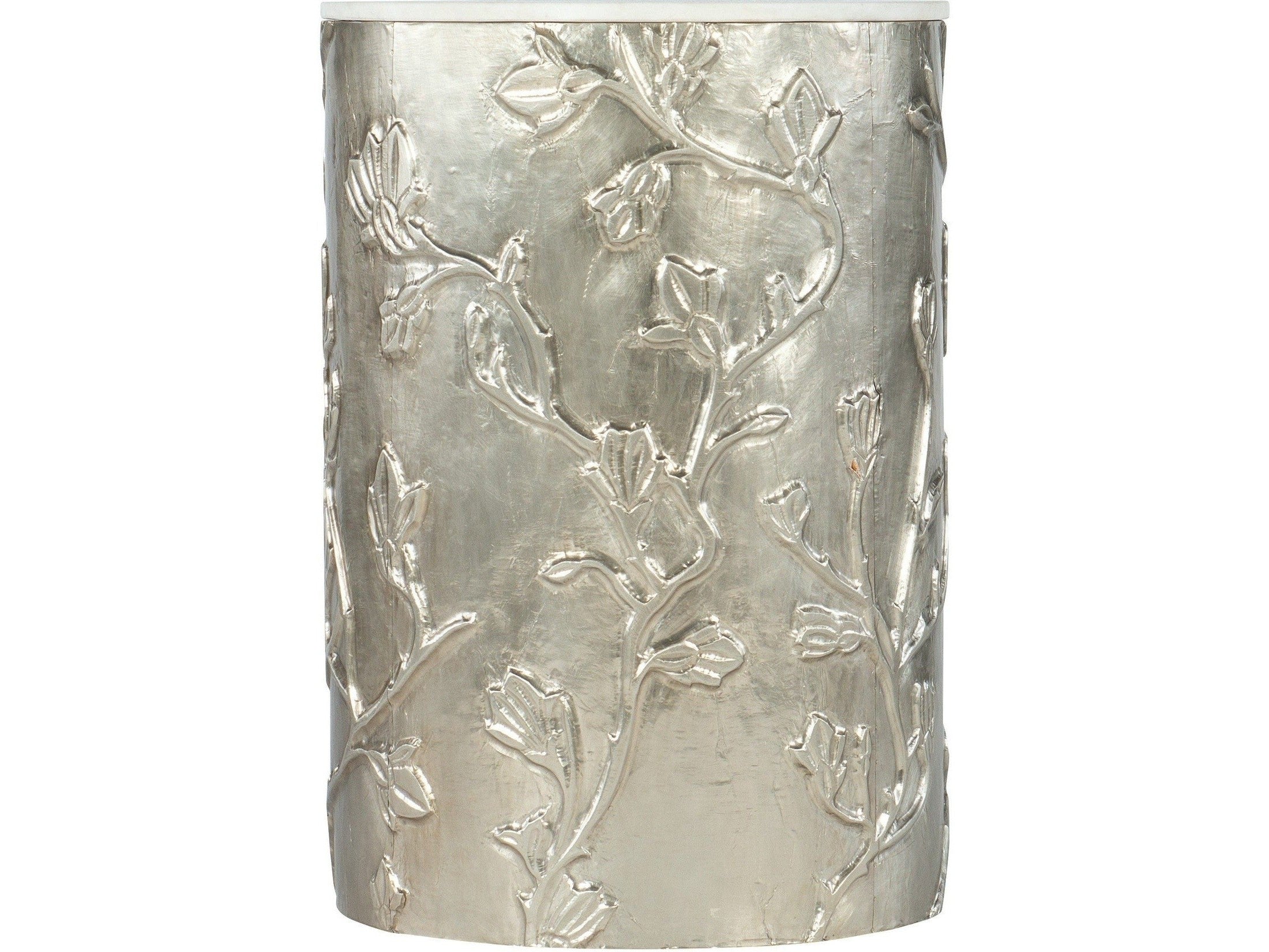 Raisa Round End Table – German Silver Foil & Marble Top