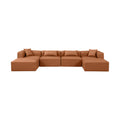 Demetria 144" Cognac Vegan Leather Upholstered 6pc. Modular Sectional - Sec6B