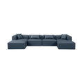 Demetria 144" Navy Vegan Leather Upholstered 6pc. Modular Sectional - Sec6B
