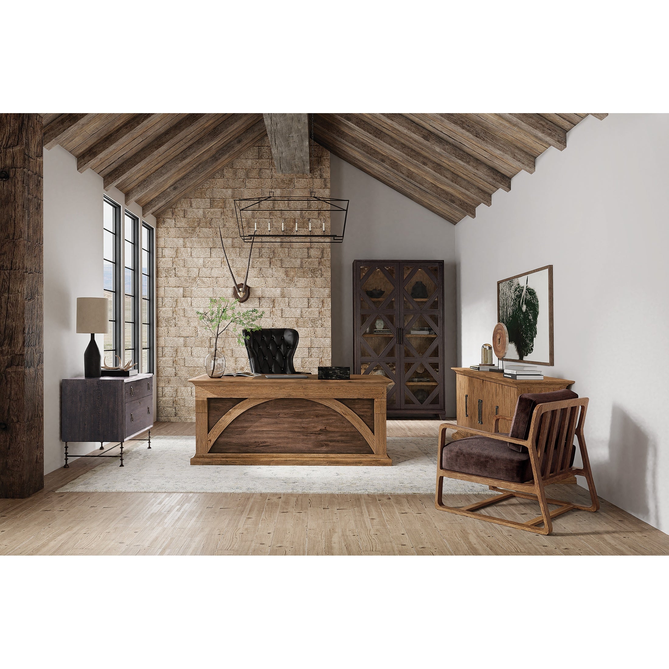 Big Sky Executive Desk – Rustic Hickory, Leather Surface