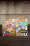 Set of Two Colorful Fish with Gold Frame Acrylic Painting