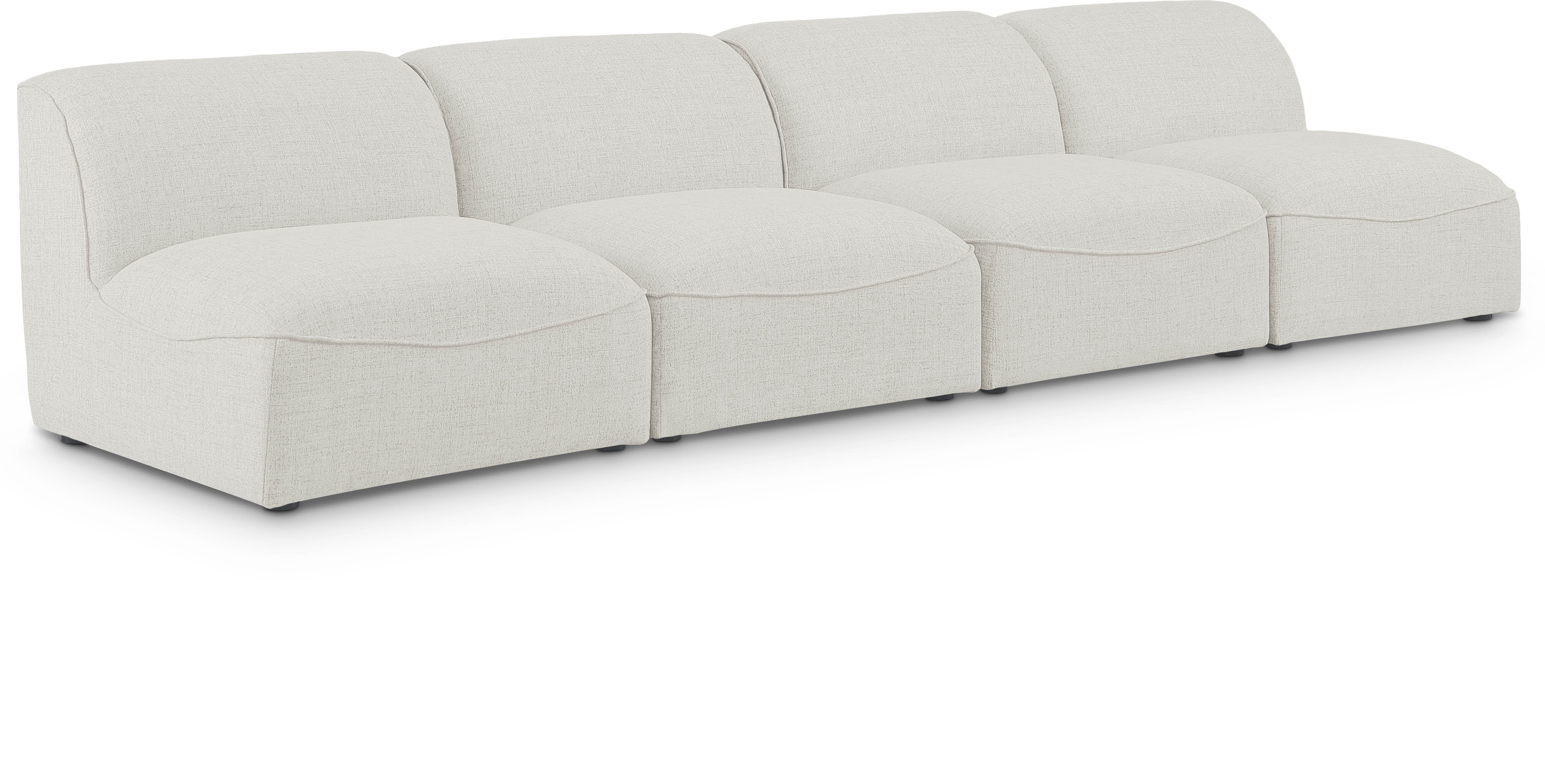 Mafalda 132" Linen Textured Fabric Upholstered 4pc. Armless Modular Sofa