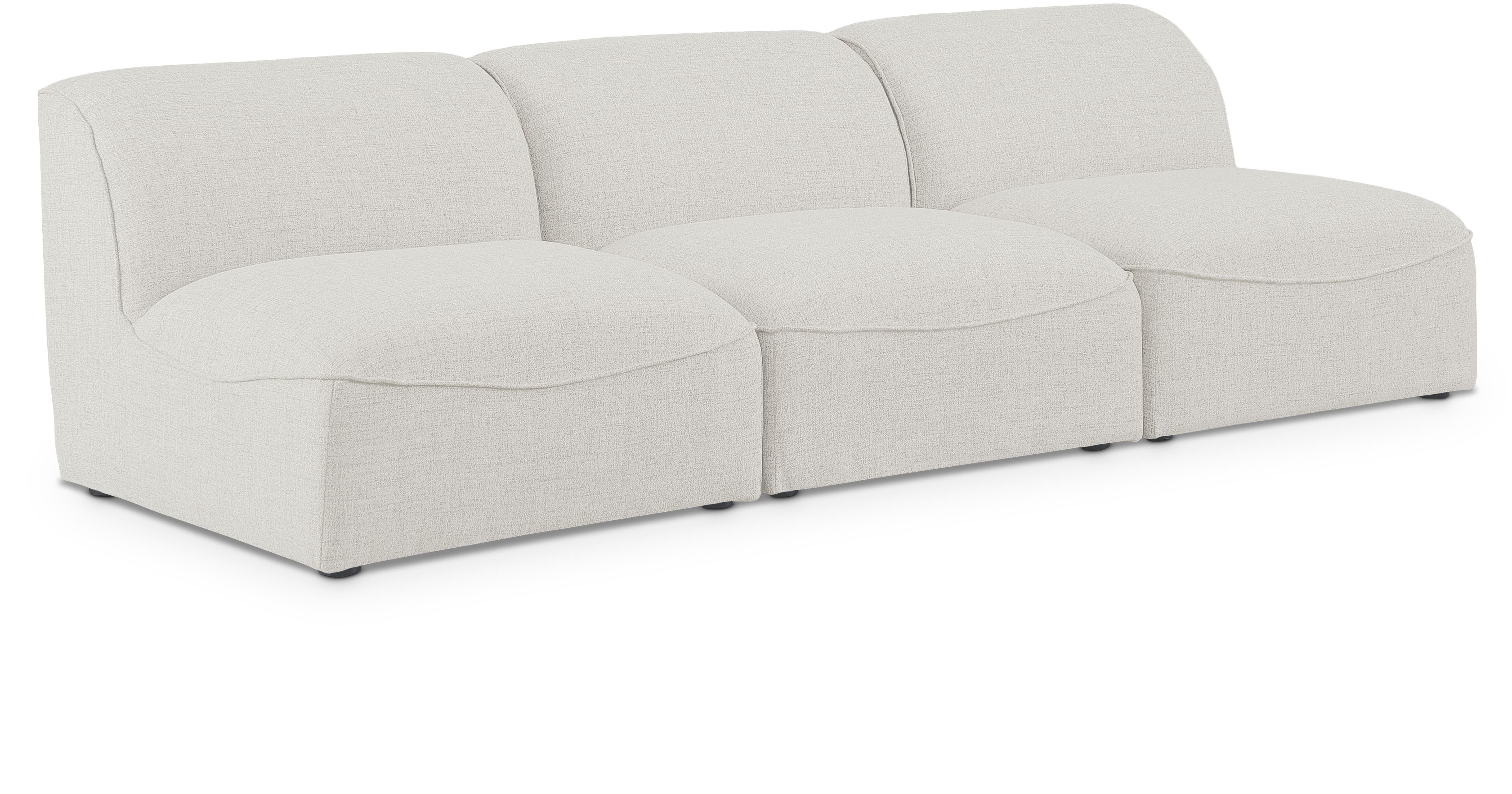 Mafalda 99" Linen Textured Fabric Upholstered 3pc. Armless Modular Sofa