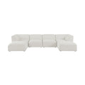 Mafalda 142" Cream Linen Textured Fabric Upholstered 6pc. Modular Sectional - Sec6A