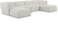 Mafalda 142" Cream Linen Textured Fabric Upholstered 6pc. Modular Sectional - Sec6A