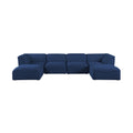 Mafalda 142" Navy Linen Textured Fabric Upholstered 6pc. Modular Sectional - Sec6A