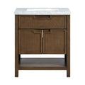 Severine 30" Brown Genuine Carrara Marble And Solid Wood Bathroom Vanity