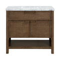 Severine 36" Brown Genuine Carrara Marble And Solid Wood Bathroom Vanity